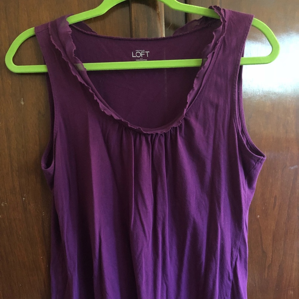 Loft Purple Tank Ruffle Trim Sz L